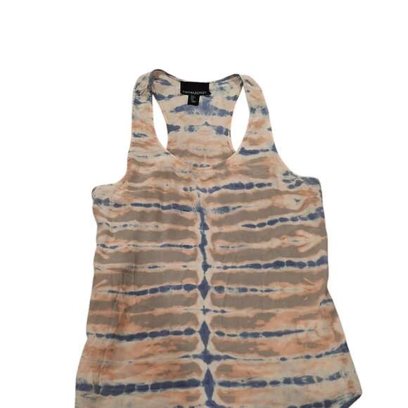 Cynthia Rowley 100% Silk Blue Orange Brown Tie Dye Racerback Tank Blouse Small - Picture 1 of 4